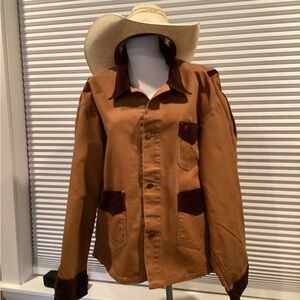 Classic Tan Utility Jacket with Dark Brown Accents